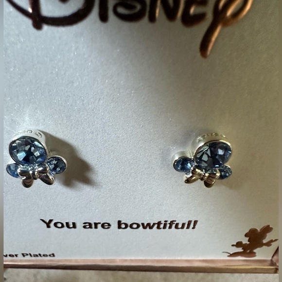 Disney Minnie Mouse March Blue Birthstone Crystal Silver Stud Earrings New Boxed - Picture 3 of 6